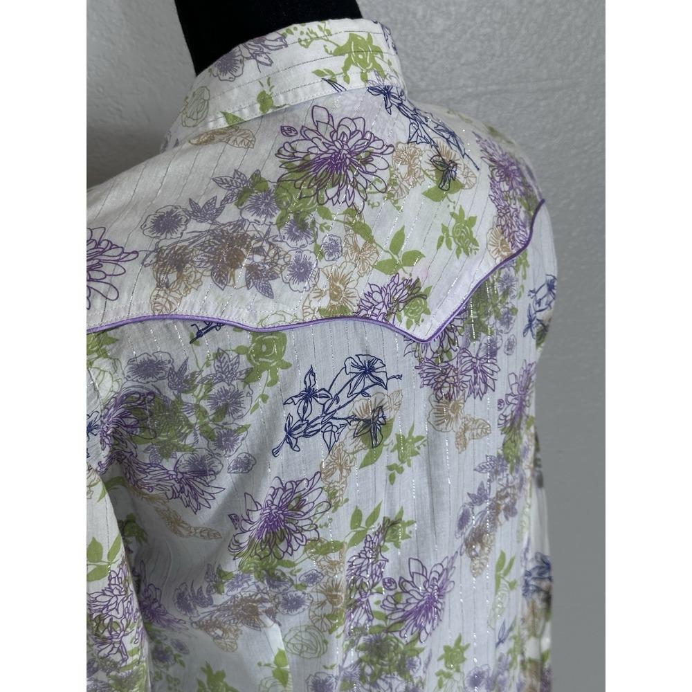Ariat Western Shirt Women's Small Striped Long Sleeve Lavender Pearl Snaps - Picture 13 of 16